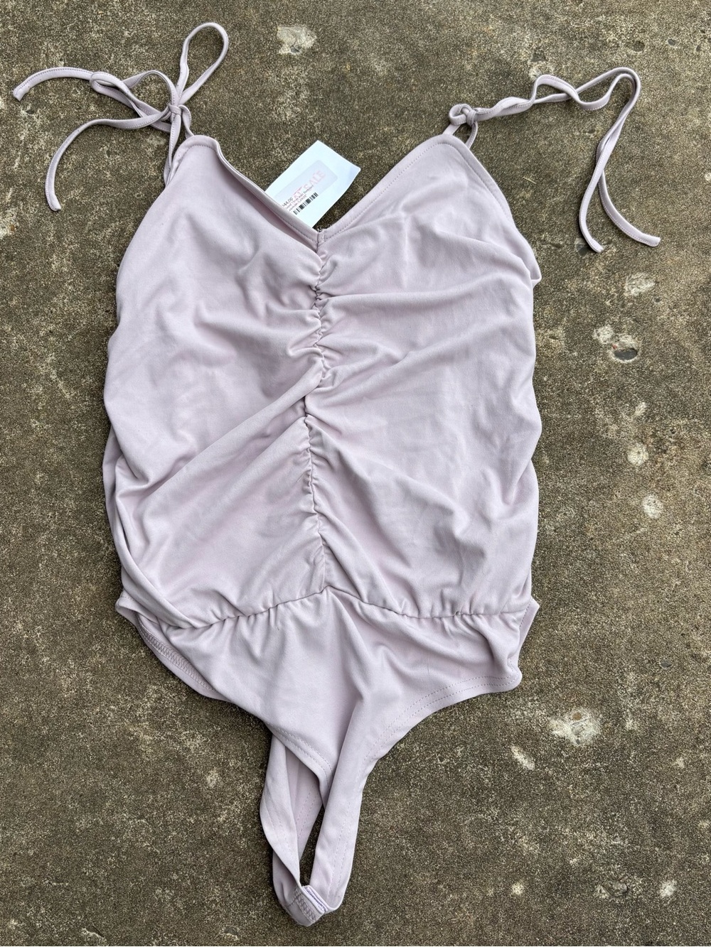Women’s Ruched Light Lavender Bodysuit with Tie Straps